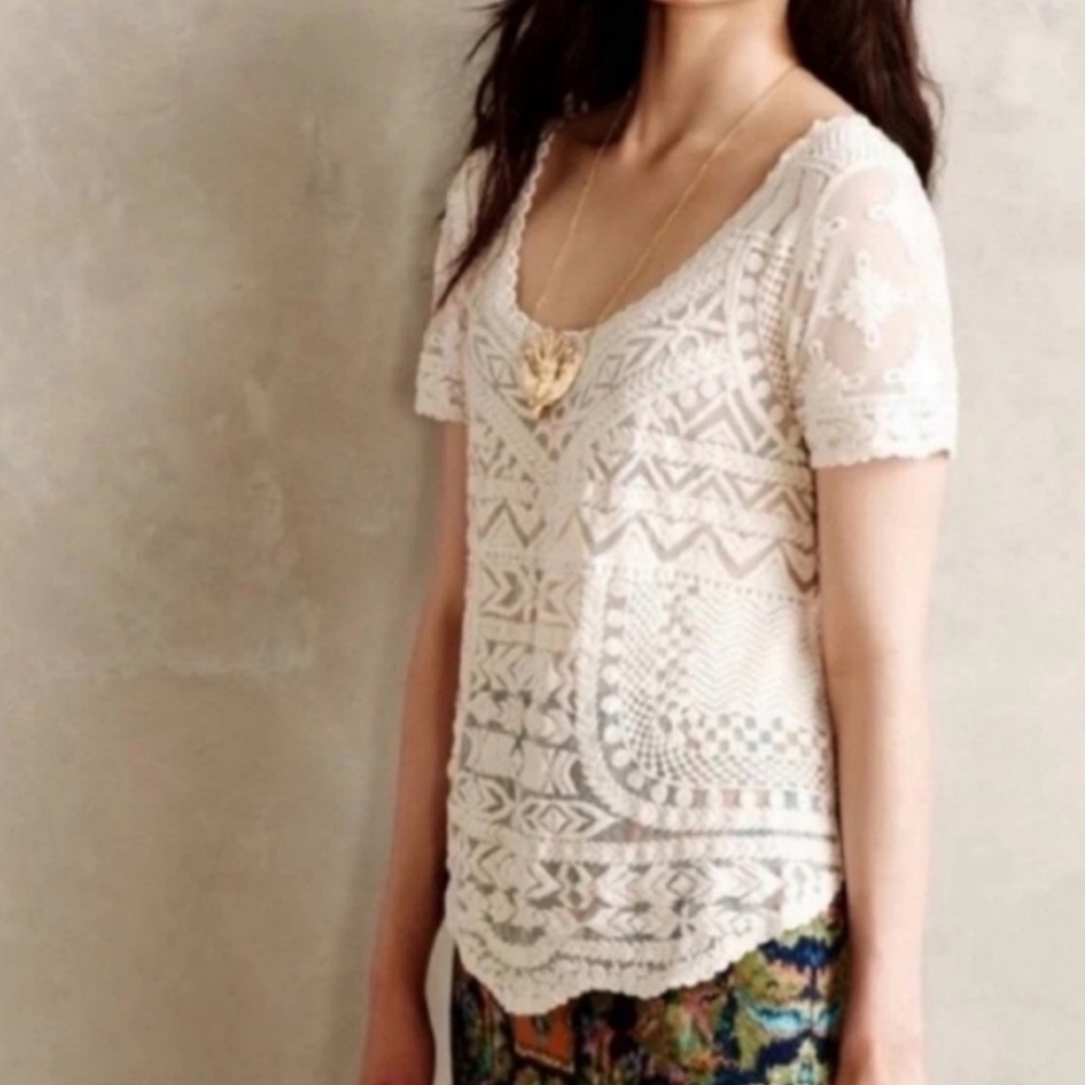 Anthropologie Meadow Rue Lace Crochet Top Size S Ivory